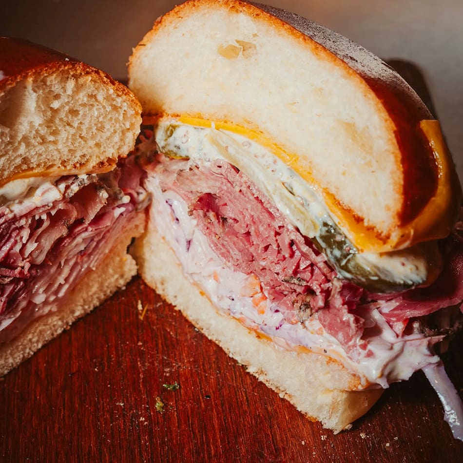 Toro meat food corner FOX foofmarket Pastramy bun opened close up